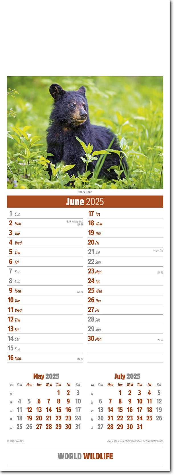 Slimline World Wildlife Calendar