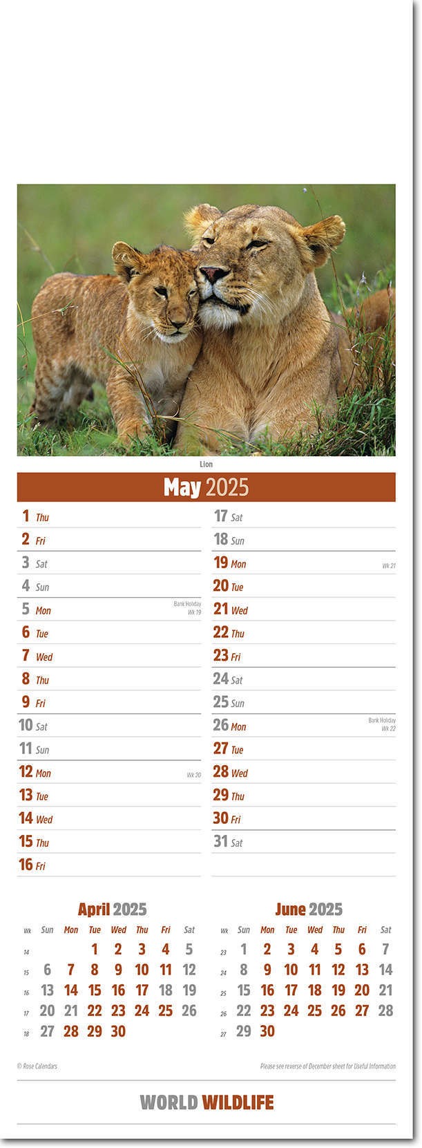 Slimline World Wildlife Calendar
